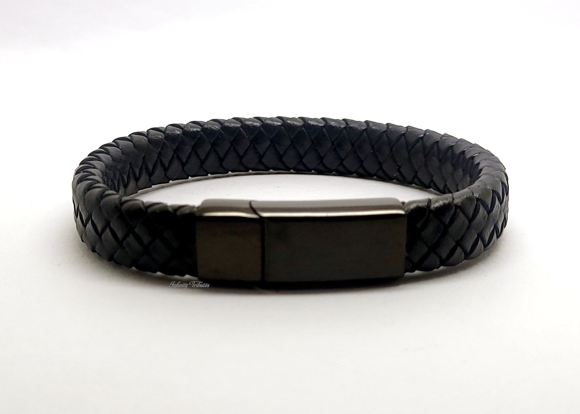 Black Braided Leather Cremation Urn Bracelet - Keepsake Bangle - Holds Ashes Fur etc Engraving/Custom/Bespoke Unique Funeral Vial