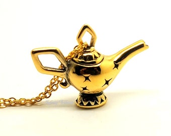 24k Gold Plated Cremation Urn Pendant Keepsake Charm Necklace Ashes Unique Funeral Jewellery Ashes Magic Genie Lamp Engraved Personalised