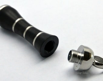 Cremation Urn Pendant Necklace - Keepsake Charm - Curved Black Cylinder - Holds Ashes Fur Sand Hair etc - Unique Funeral Vial Jewellery UK