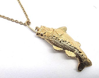 Fish Cremation Urn Pendant - 24k Gold Plated Keepsake Charm Necklace - Ashes Fur Hair Sand Vial Memorial Jewellery Engraved Fishing Angling
