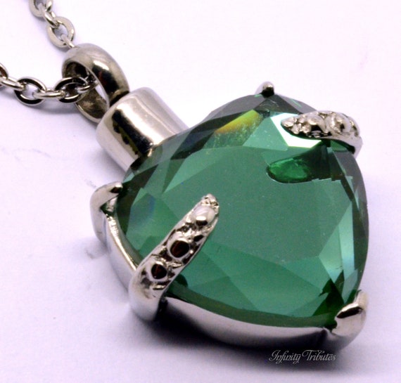 Cremation Urn Ashes Necklace - Keepsake Charm Pendant Teal/Green Heart-Holds Ashes Fur Sand - Engraving/Personalised/Bespoke Unique
