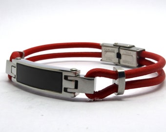 Cremation Urn Bracelet - Keepsake Bangle - Adjustable Red Leather - Holds Ashes Fur Sand etc - Engraving/Custom - Unique Funeral Vial UK