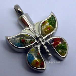 Cremation Urn Ashes Pendant Necklace - Floral Butterfly - Funeral Keepsake - Engraving/Personalised/Bespoke Jewelry 3D Flowers