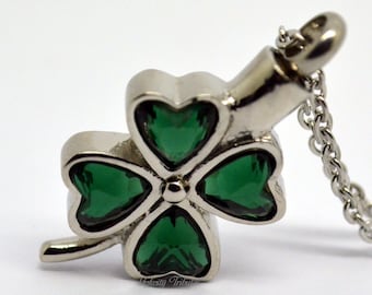 Cremation Urn Ashes Necklace Clover/Shamrock Pendant Keepsake Charm - Holds Ashes Fur Sand - Engraving/Personalised/Bespoke Unique Memorial