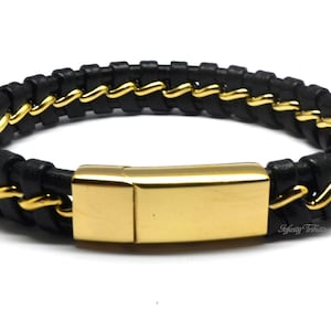 Armband crematie-urn - aandenken armband - zwart gevlochten leer - 24-karaats verguld bevat as, vacht enz. Gravure/aangepaste/op maat gemaakte begrafenisflesje