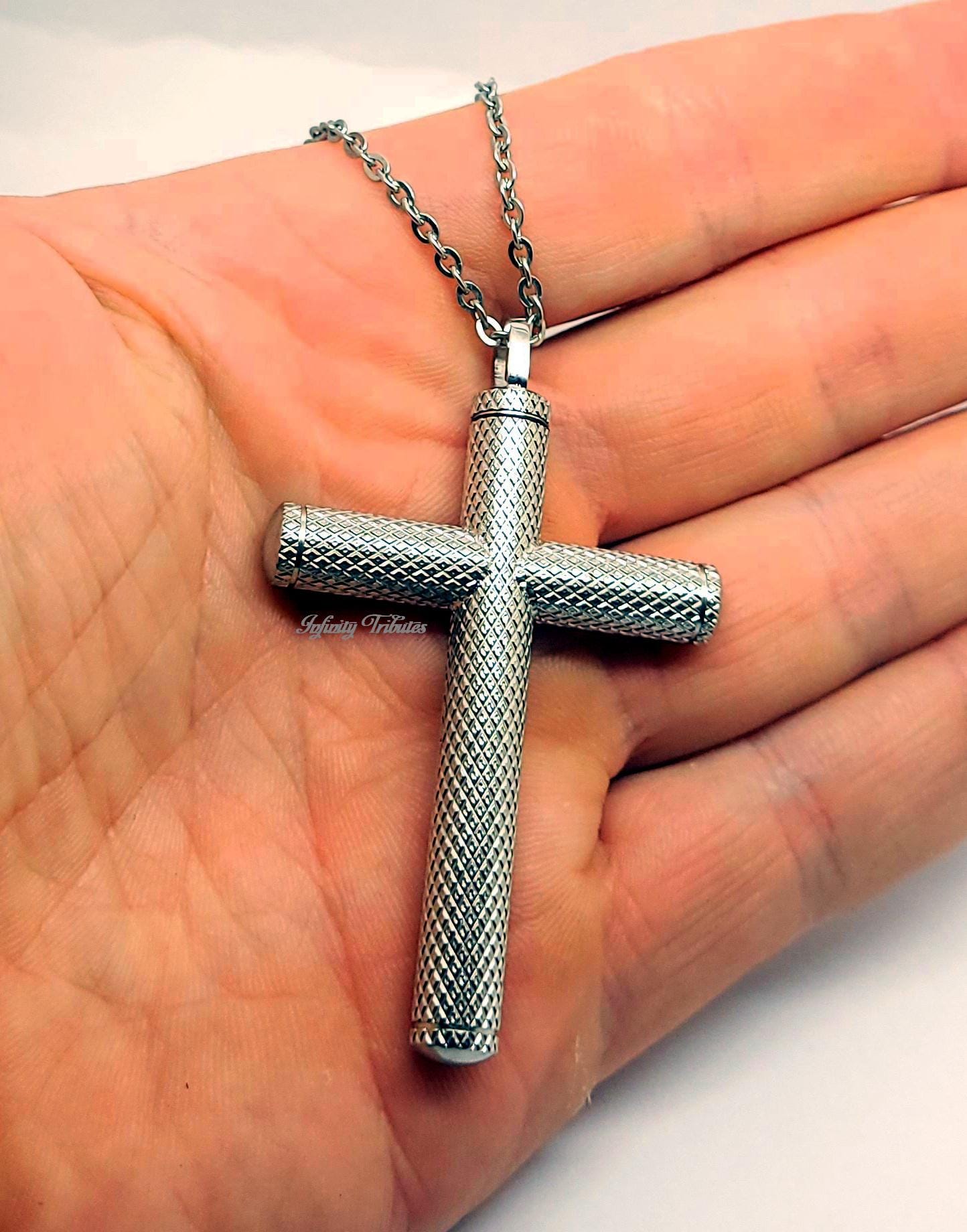 Collana Urna A Croce In Cristallo Per Ceneri | Gioiello Commemorativo In Acciaio Inox 316L, Impermeabile, Con Catena E Kit Di Riempimento