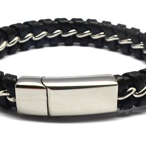 Armband crematie-urn - aandenken armband - zwart gevlochten leer - bevat as, vacht enz. Gravure/op maat/op maat gemaakte unieke flacon voor begrafenis