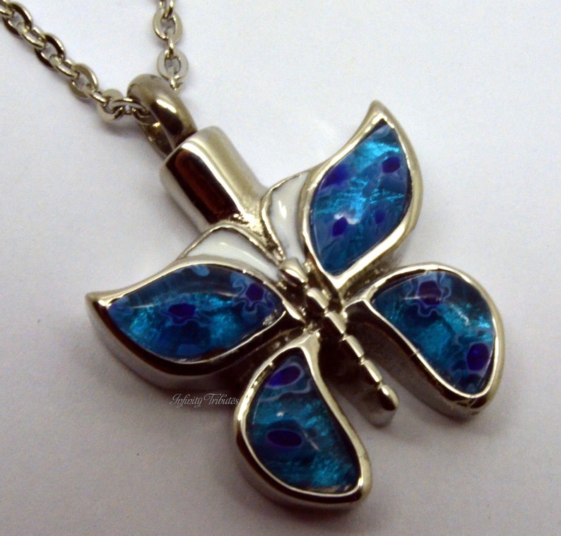 Blue Butterfly Cremation Urn Pendant Necklace Keepsake Charm Etsy