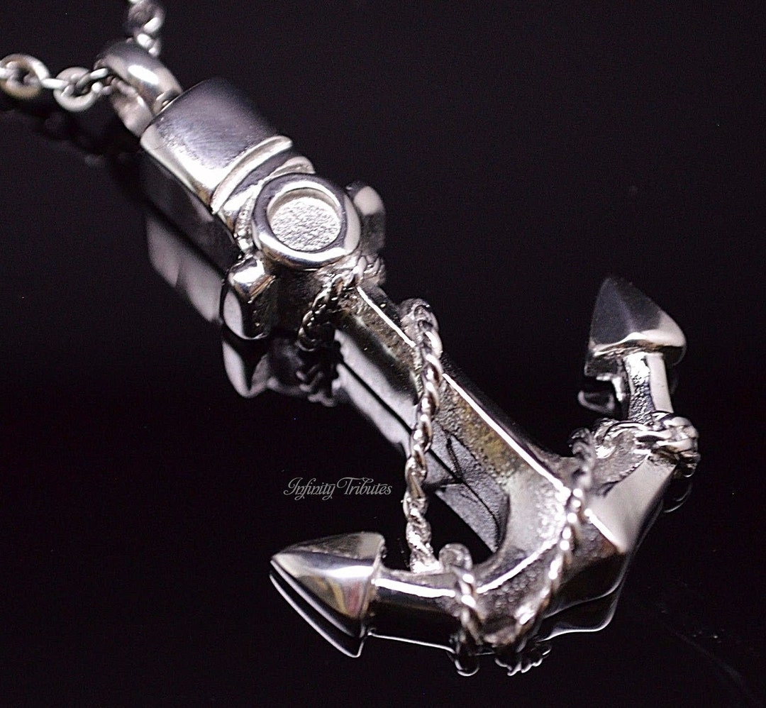 Cremation Urn Necklace For Ashes - Silver Anchor & Compass Keepsake Pendant With Secure Vial - View #4