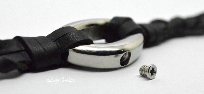 KEEPSAKE BANGLE ENGRAVED BRAIDED BLACK LEATHER CREMATION URN ASHES BRACELET