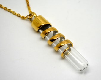 24k Gold Plated Spiral Cremation Urn Pendant - Keepsake Necklace - Holds Ashes Fur Sand Funeral Vial Memorial Jewellery Glass Transparent