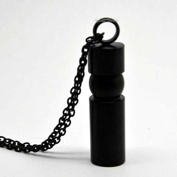 Black Cylinder Cremation Urn Pendant - Keepsake Charm Necklace - Holds Ashes Fur Sand Hair etc - Funeral Vial Memorial Jewellery Capsule