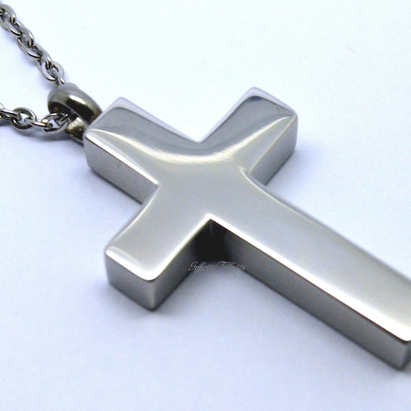Cremation Urn Ashes Necklace - Keepsake Pendant - Block Cross - Crucifix Holds Ashes Fur Sand - Engraving/Personalised/Bespoke Unique UK