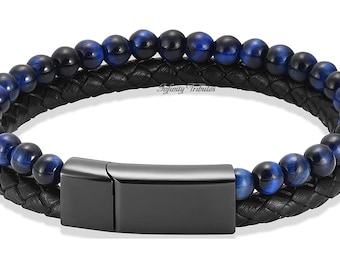 Blue & Black Braided Beaded Leather Cremation Urn Bracelet - Keepsake Bangle - Holds Ashes Fur Hair Engraving/Custom/Bespoke Unique Funeral