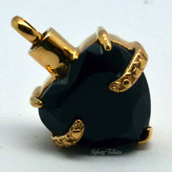 Cremation Urn Pendant Necklace - Keepsake Charm - 24k Gold Plated Black Heart - Holds Ashes Fur Sand - Engraving/Personalised/Bespoke Unique