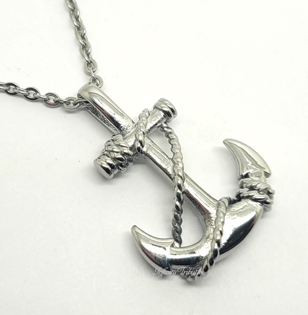 Cremation Urn Necklace For Ashes - Silver Anchor & Compass Keepsake Pendant With Secure Vial - View #9