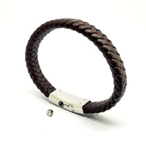 Brunt läderarmband för urna - flätat minnesarmband - för aska, päls etc. gravyr/specialanpassat/skräddarsytt unikt minnesmärke