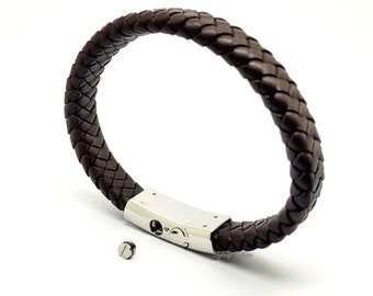 Brown Leather Cremation Urn Bracelet - Braided Keepsake Bangle - Holds Ashes Fur etc Engraving/Custom/Bespoke Unique Memorial