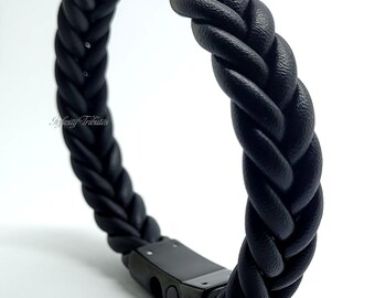 Twisted Black Leather Cremation Urn Bracelet Braided Keepsake Bangle - Holds Ashes Fur etc Engraving/Custom/Bespoke Unique Funeral Memorial