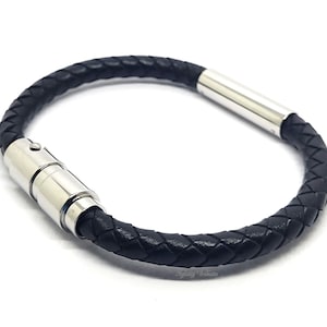 Twin Double Black Braided Leather Cremation Urn Bracelet Keepsake Bangle - Holds Ashes Fur Hair etc Unique Funeral Vial Locket
