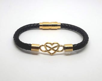 24k Vergoldetes Unendlichkeits-Herz-Schwarz geflochtenes Abgerundetes Leder Feuerbestattungs-Urne-Armband-Andenken-Armreif-Asche-Pelz-Haar Beerdigungs-Fläschchen Medaillon