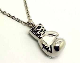 Boxing Glove Cremation Urn Pendant - Keepsake Charm Necklace - Holds Ashes Sand Fur etc - Unique Funeral Boxer MMA Vial Jewellery Ash