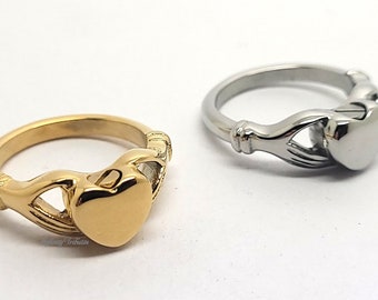 Anillo de urna de cremación Claddagh - Anillos de recuerdo para cenizas chapados en plata o oro de 24 k con grabado personalizado