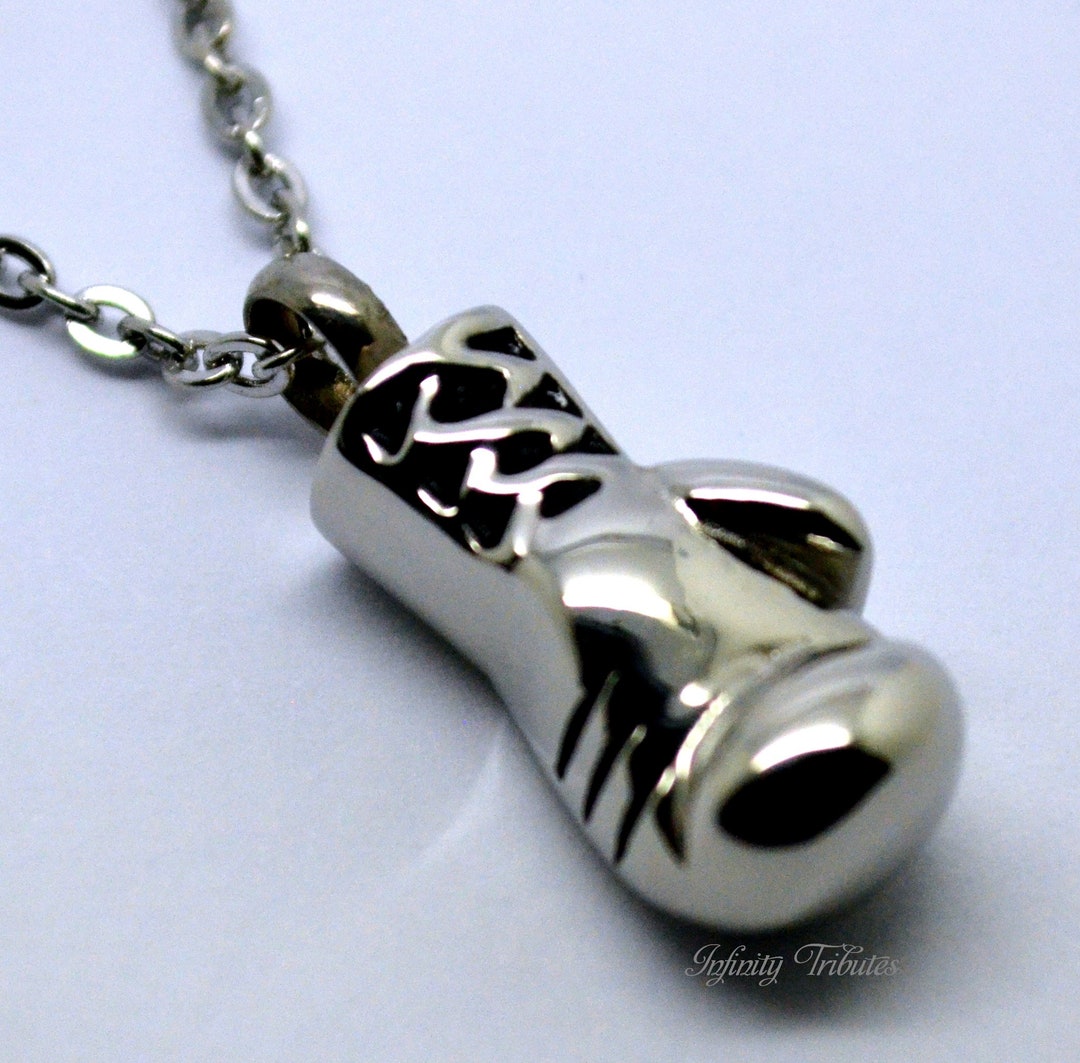 Boxing Glove Cremation Urn Pendant Keepsake Charm Necklace Holds Ashes