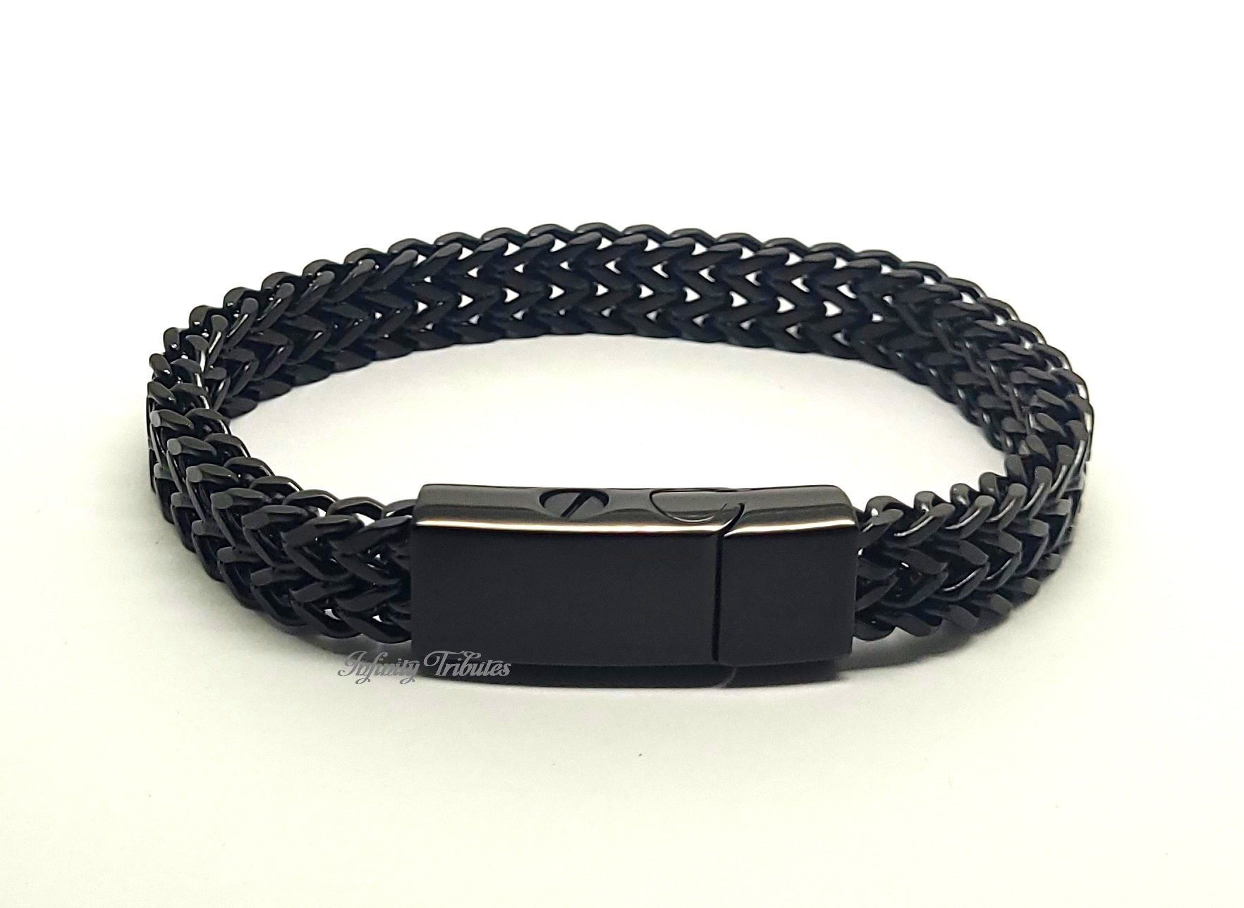 Gloss Black Woven Cremation Urn Bracelet - Keepsake Bangle - Holds Ashes Fur Hair Engraving/Custom/Bespoke Unique Funeral Memorial