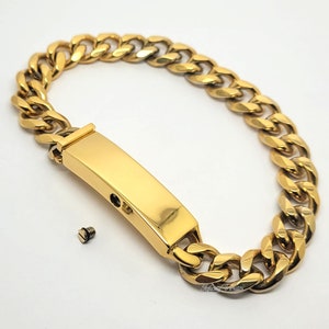 Cremation Urn Bracelet - 24k Gold Plated Curb ID Keepsake Bangle - Holds Ashes Fur Hair etc Engraving/Custom/Bespoke Unique Funeral Vial