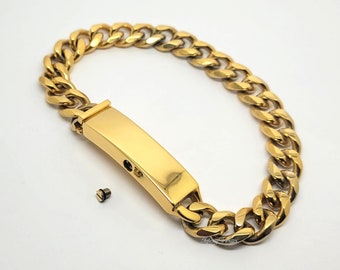 Cremation Urn Bracelet - 24k Gold Plated Curb ID Keepsake Bangle - Holds Ashes Fur Hair Engraving/Custom/Bespoke Unique Funeral Vial
