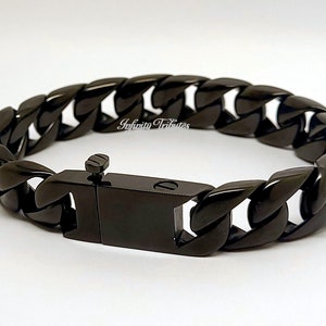 Zware dikke crematie-urnarmband - glanzend zwarte curb Keepsake-armband - bevat as, vacht enz. Gravure/op maat/op maat gemaakte unieke flacon voor begrafenis