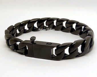 Heavy Chunky Cremation Urn Bracelet - Gloss Black Curb Keepsake Bangle - Holds Ashes Fur etc Engraving/Custom/Bespoke Unique Funeral Vial