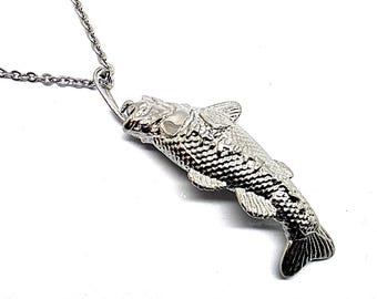 Fish Cremation Urn Pendant - Keepsake Charm Necklace - Holds Ashes Fur Hair Sand Vial Memorial Jewellery Silver Fishing Angling