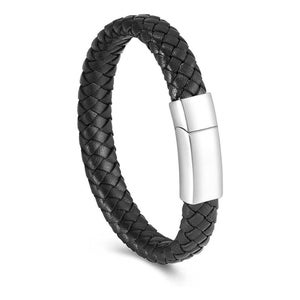 Oinsi Cremation Bracelet - Black Leather Urn Bangle For Ashes | Stainless Steel Memorial Keepsake For Men & Women