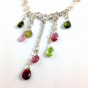 Tourmaline and sterling silver necklace, rainbow tourmaline, dainty necklace, gemstone necklace, girlfriend gift, wife gift, summer necklace