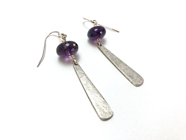 Genuine Purple Amethyst and Lab Diamond Silver Dangle Earrings main image 0