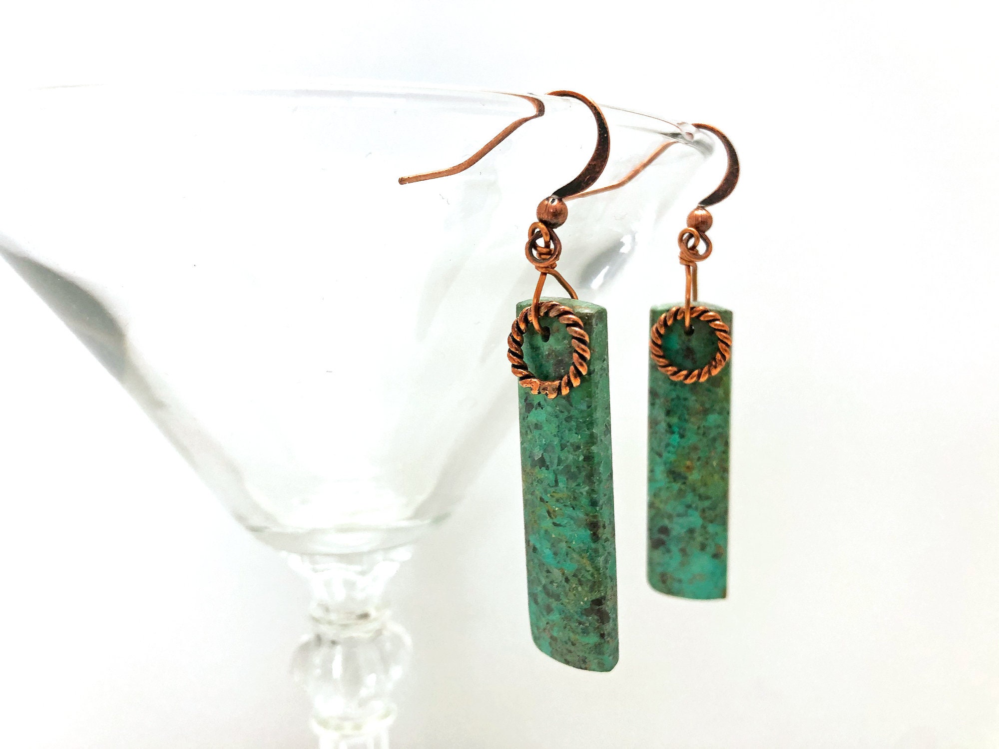 Green chrysocolla earrings, Peru chrysocolla, green and copper earrings ...