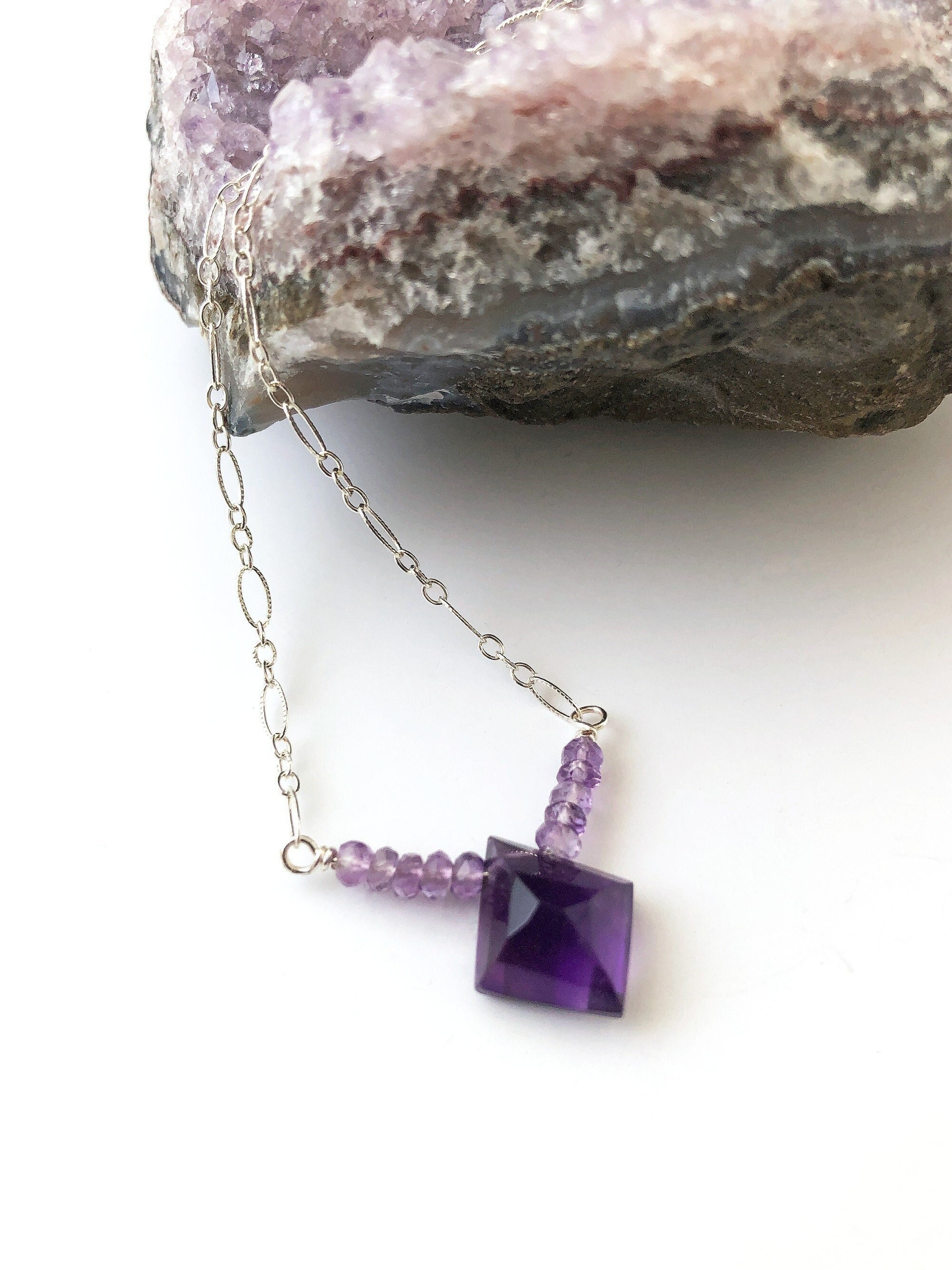 Amethyst Pendant Necklace Purple Gemstone Amethyst and - Etsy