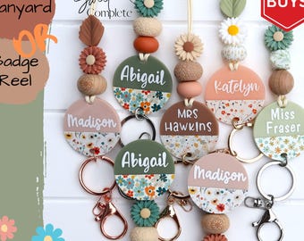 Botanical Boho Daisy Lanyard or Badge Reel - Nurse Badge Reel - Daisy Lanyard - Teachers - Nurse Gift