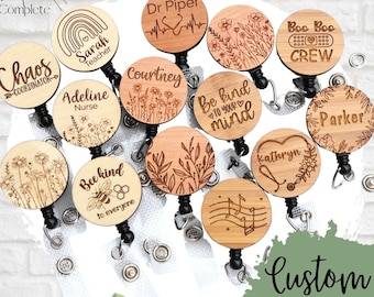 Wooden Engraved Badge Reels - Nurse Badge Reel - Nurse Retractable Badge Reel - Teach Badge Reels - Health Badge reels - Bamboo Badge Reel