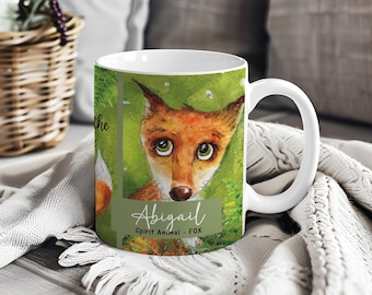 Personalized Fox Spirit Animal Ceramic Mug – Whimsical Forest Green Drinkware
