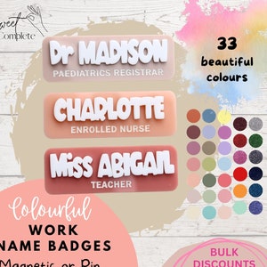 Personalised Work Name Badge - Colourful Name Badge - Custom Work Badge - Pink Name Badge - Personalised Gift