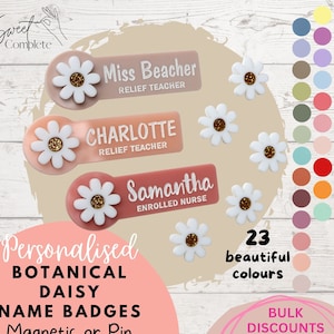 Personalised Work Name Coloured Daisy Badge - Custom Work Badge - Daisy Name Badge - Pink Name Badge  - Personalised Gift