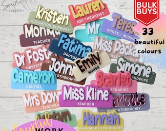 Personalised Colourful Work Name Badge - Bright Name Badge - Custom Work Badge - Bulk Name Badges - Personalised Gift - Teacher - Nurse