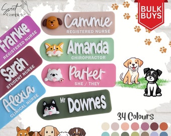 Cute Dog Work Name Badge - Dog Name Badge - Puppy Work Badge - Nurse Name Badge - Personalised Gift