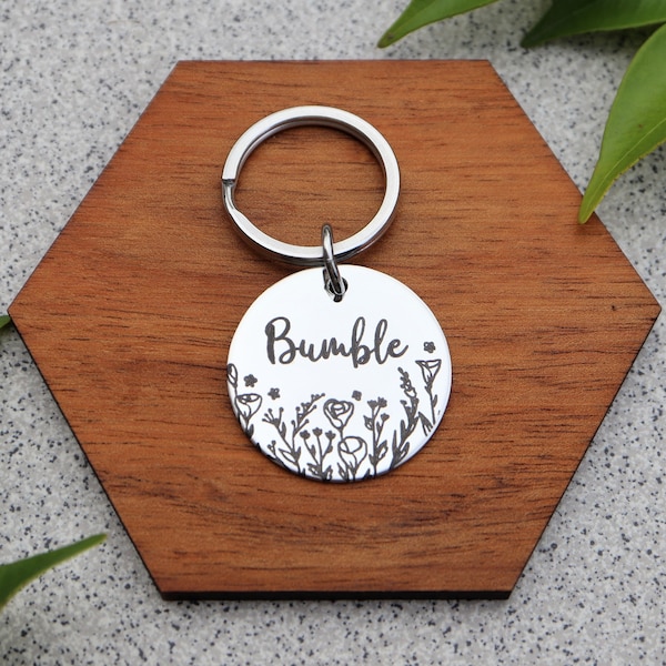 Personalised Wildflower Pet Name Tag - Pet ID Tag - Pet gift - Dog Tag - Cat Tag - Puppy Tag - Microchipped Tag