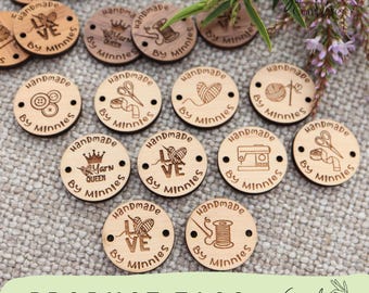 Product Label Tags - Wooden buttons - Personalised Craft tags - Logo Labels  - Macrame - Clothing - Knitting - Crochet