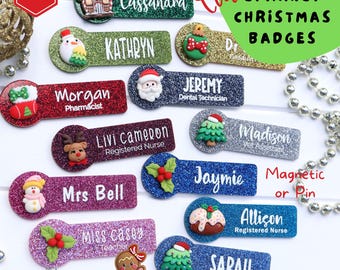 Christmas Glitter Badge - Santa Badge - Bulk Name Badges - Nurse - Teacher - Student