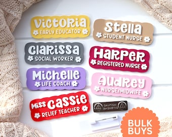 Personalised Flower Colour Name Badge 3D - Nurse - Vet - Dentist - Teacher - Midwife - Educator - Doctor - Magnet - Pin